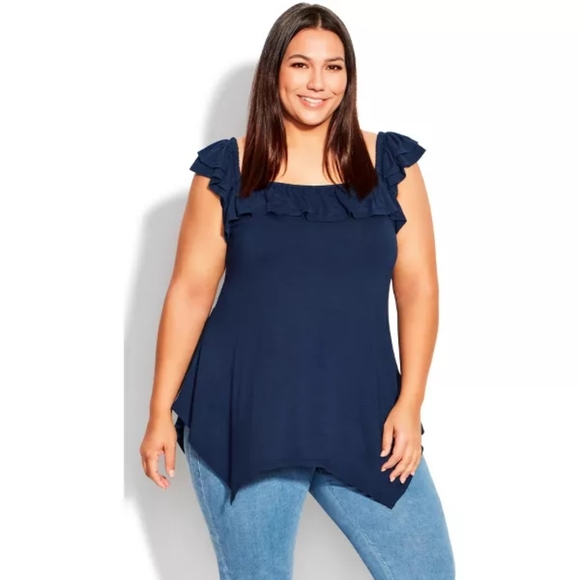 Qomen- Ruffle Trim Tank, sz 18W, NEW - Picture 4 of 7